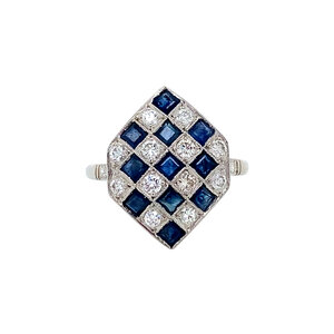 Platina ring met saffier en diamant 900