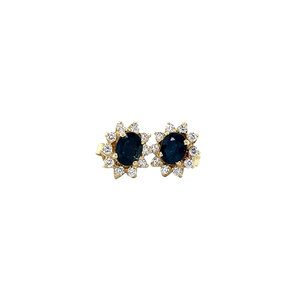 Gold stud earrings with sapphire and zirconia 14 kt