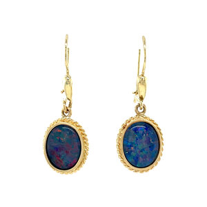 Gold earrings with opal triplet 14 kt