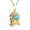 vintage Golden vintage clock pendant with colored stone 14 kt