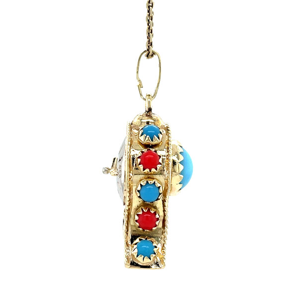 vintage Golden vintage clock pendant with colored stone 14 kt