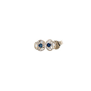 White gold stud earrings with sapphire and diamond 14 carat