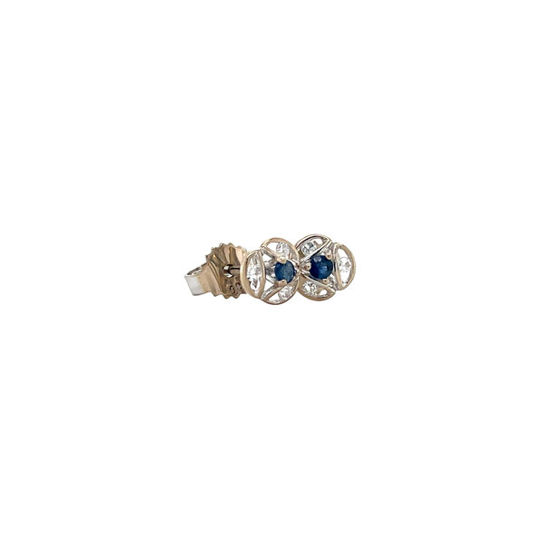 vintage Witgouden vintage oorstekers met saffier en diamant 14 krt