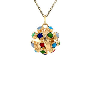 Golden Sputnik pendant with coloured stone 14 ct