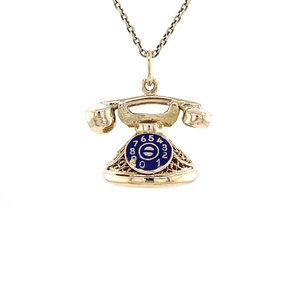 Gouden telefoon hanger met emaille 14 krt
