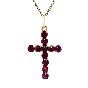 Rose-gold cross pendant with garnet 14 kt