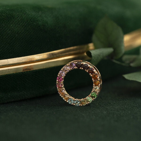 vintage Rose-gold vintage Rainbow forest Gassan pendant with colored gemstones 14 kt