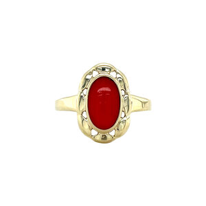 Golden ring with blood coral 14 kt