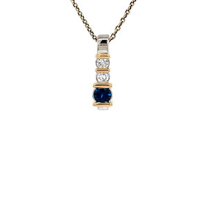 White gold pendant with sapphire and diamond 14 kt