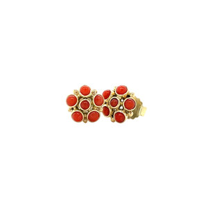 Gold stud earrings with blood coral 14 kt