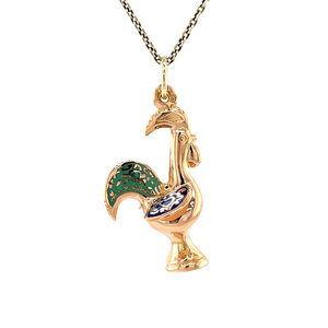 Rose-gold rooster pendant with enamel 14 kt