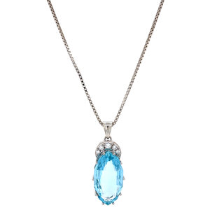 Witgouden venetiaan collier met hanger met aquamarijn en diamant 14 krt