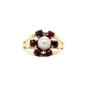 Gold ring with pearl and garnet 14 ct
