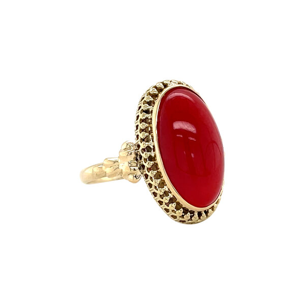 vintage Gouden vintage ring met bloedkoraal 14 kt