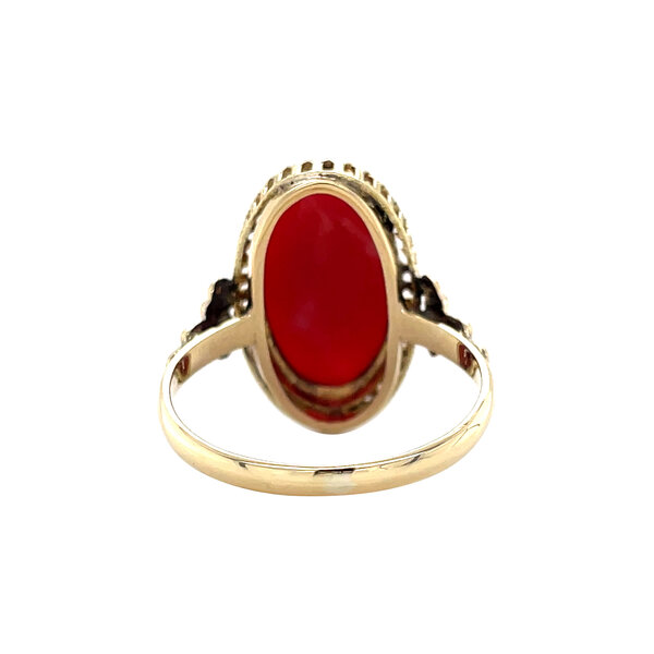 vintage Gouden vintage ring met bloedkoraal 14 kt