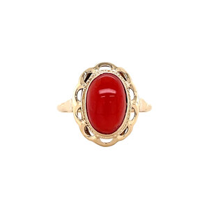 Gold ring with blood coral 14 kt