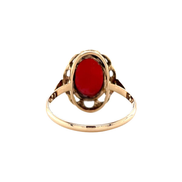 vintage Gouden vintage ring met bloedkoraal 14 kt