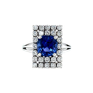 White gold ring with sapphire and diamond 14 kt