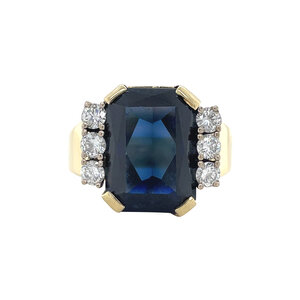 Gold ring with sapphire and diamond 14 kt