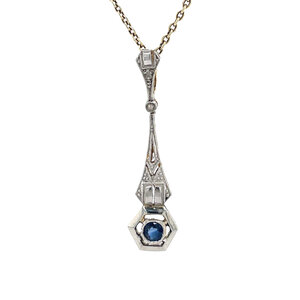 Bicolour gold pendant with sapphire and diamond 14 kt