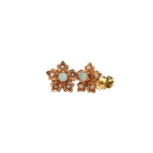 Rose-gold stud earrings with opal and pearl 14 kt