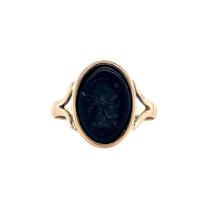 Rose-gold signet ring with colored stone 14 kt