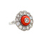 vintage Vintage platina entourage ring met diamant en bloedkoraal 900