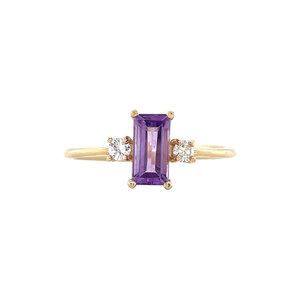 Gouden ring met amethist en diamant 14 krt