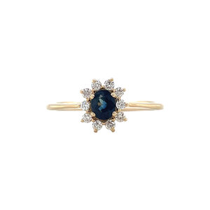 Gold ring with sapphire and diamond 14 kt