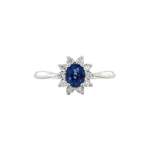 White gold ring with sapphire and diamond 14 kt