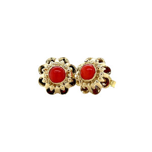 Gold stud earrings with blood coral 14 kt