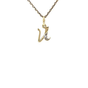 Gouden letter U hanger met diamant 14 krt