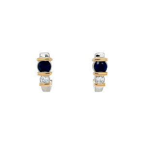 Bicolour gold stud earrings with sapphire and diamond 14 kt