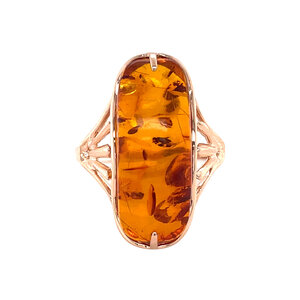 Roségouden ring met amber 14 krt