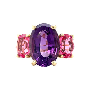 Gouden ring met amethist en kleursteen 14 krt