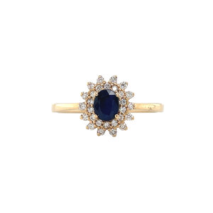 Gold ring with sapphire and diamond 14 kt