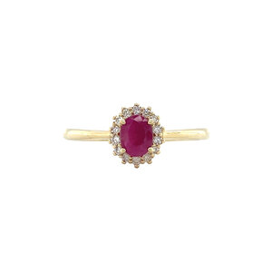 Gold ring with ruby and diamond 14 kt