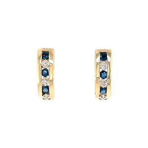 Gold stud earrings with sapphire and diamond 14 kt
