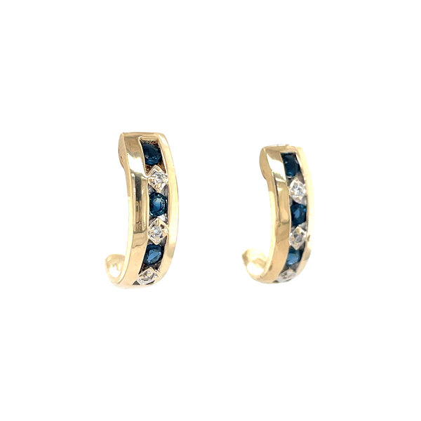 vintage Gouden vintage oorstekers met saffier en diamant 14 krt