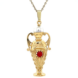Gold pendant with colored stone and pearl 14 kt