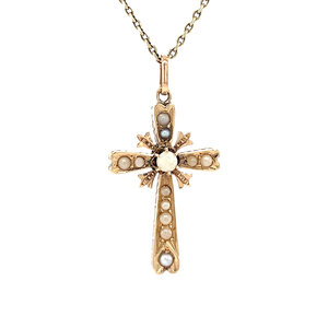 Rose-gold cross pendant with pearl 14 kt