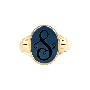 Gouden zegelring met blauwe laagsteen 14 krt