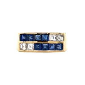 Gouden ring met saffier en diamant 18 krt