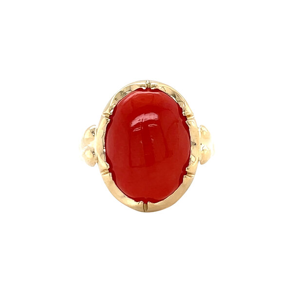 vintage Gouden vintage ring met bloedkoraal 14 krt