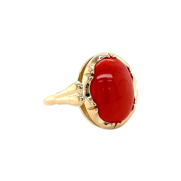 vintage Gouden vintage ring met bloedkoraal 14 krt