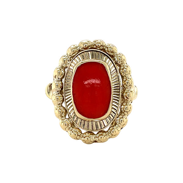 vintage Gouden vintage ring met bloedkoraal 14 krt