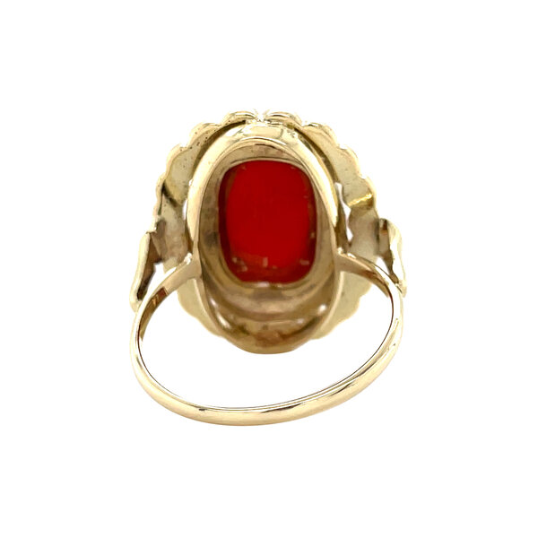 vintage Gouden vintage ring met bloedkoraal 14 krt