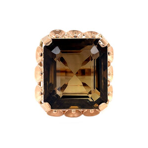 Roségouden ring met rookkwarts 14 krt