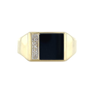 Gouden zegelring met onyx en diamant 14 krt
