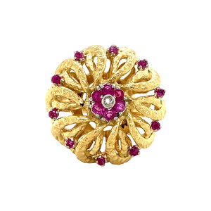Gouden ring met robijn en diamant 18 krt
